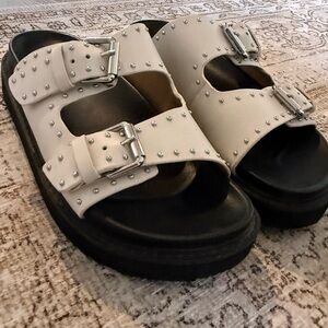Marc Fisher Studded White Sandals with Buckles